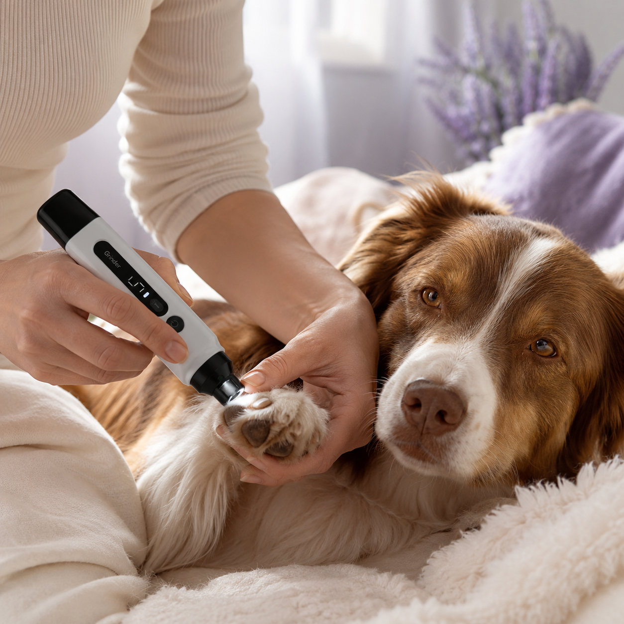 The Hush Grinder used on a calm dog