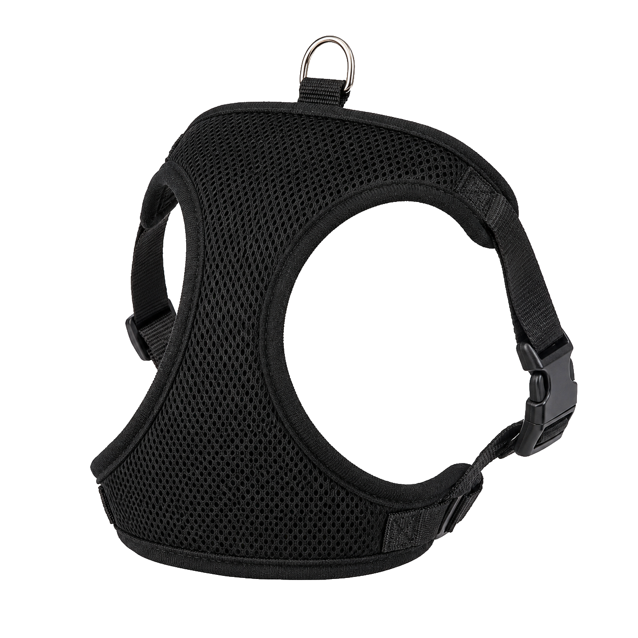 Basic black mesh dog harness with a top leash ring