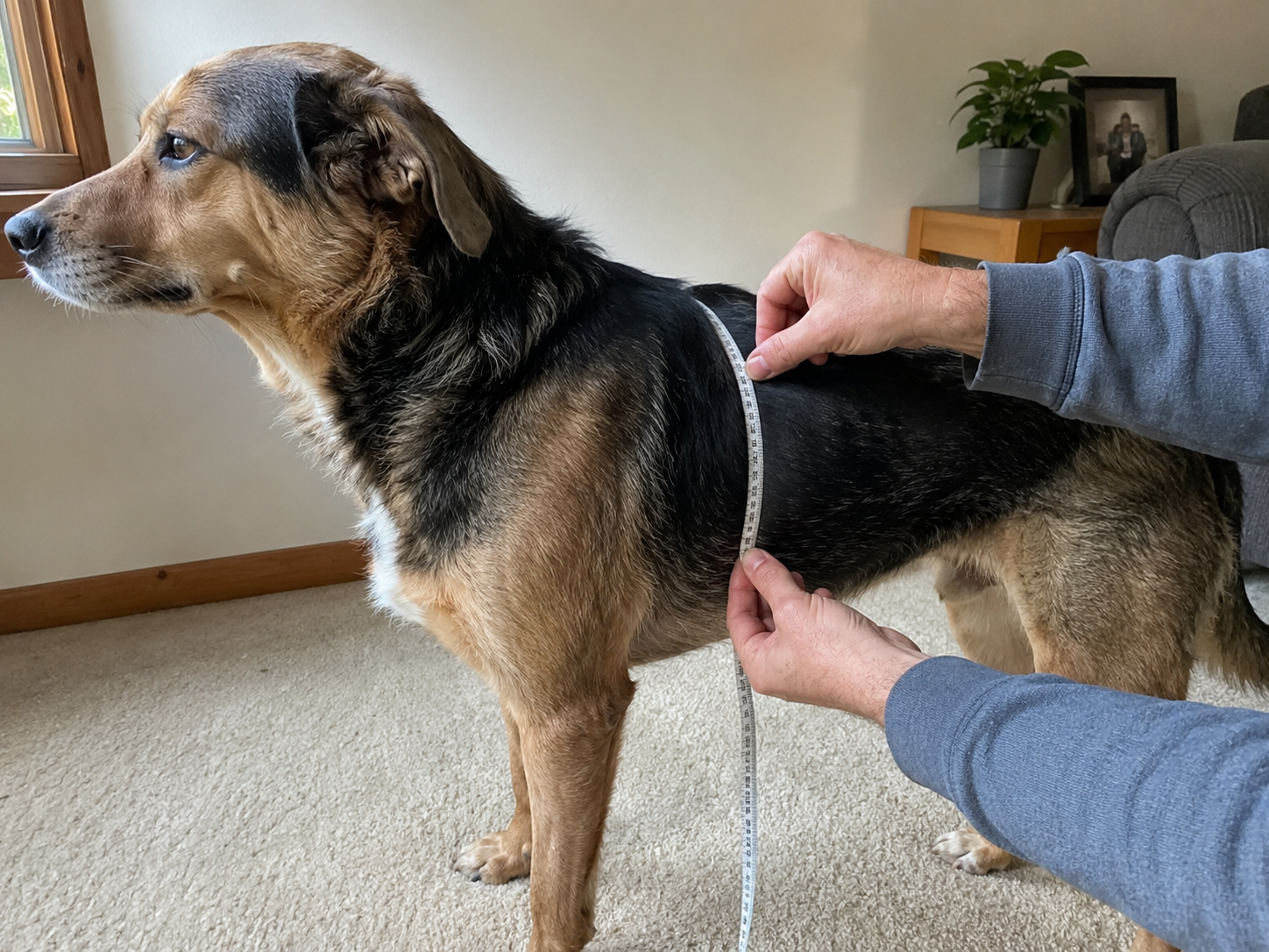 A dog parent measuring around the widest point behind the front legs