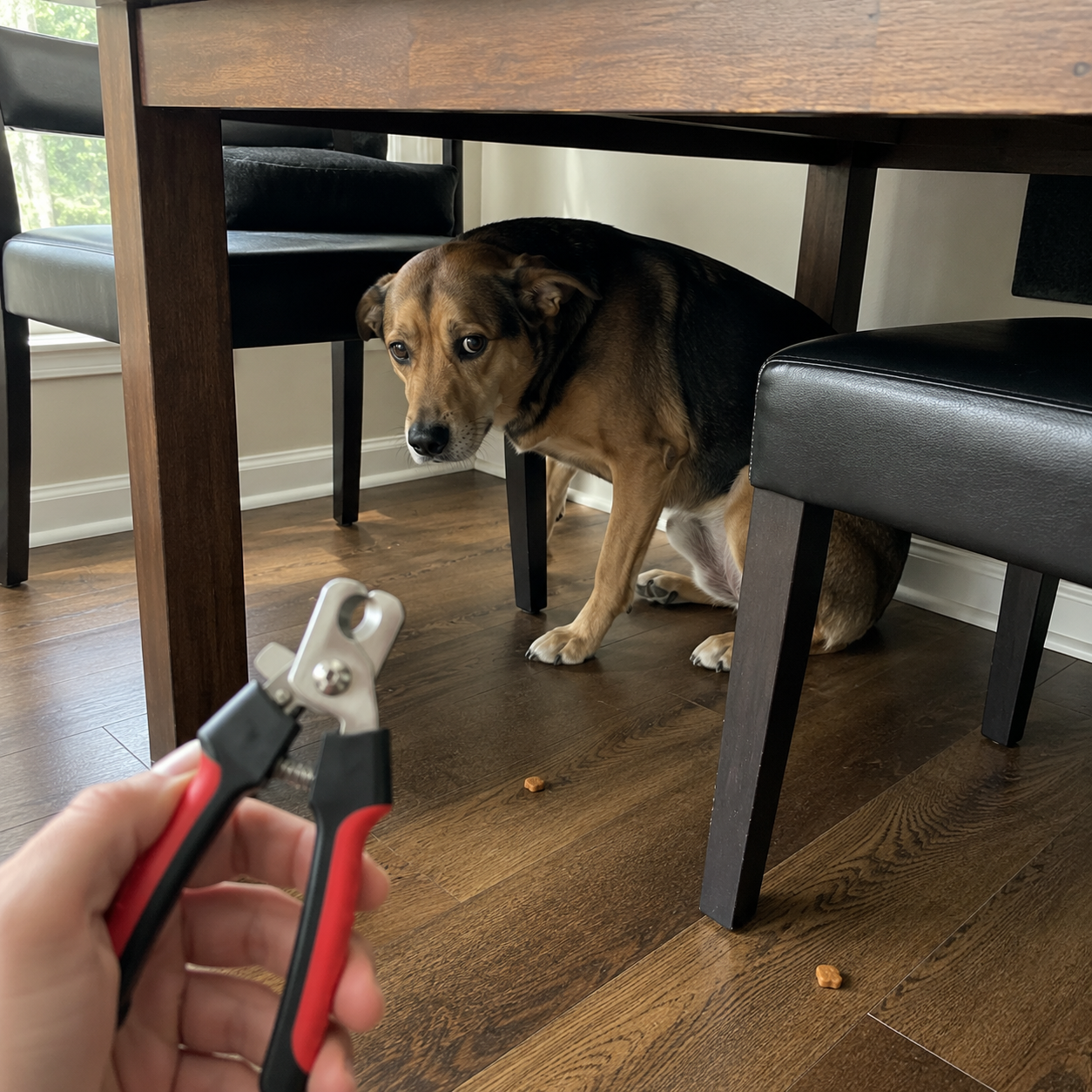 Dog reacting nervously during a nail clipping attempt