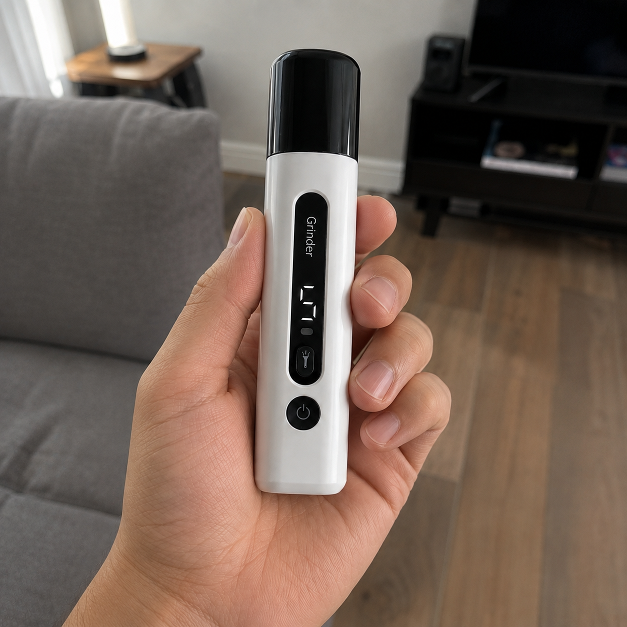 Hush Nail Grinder held in one hand for scale